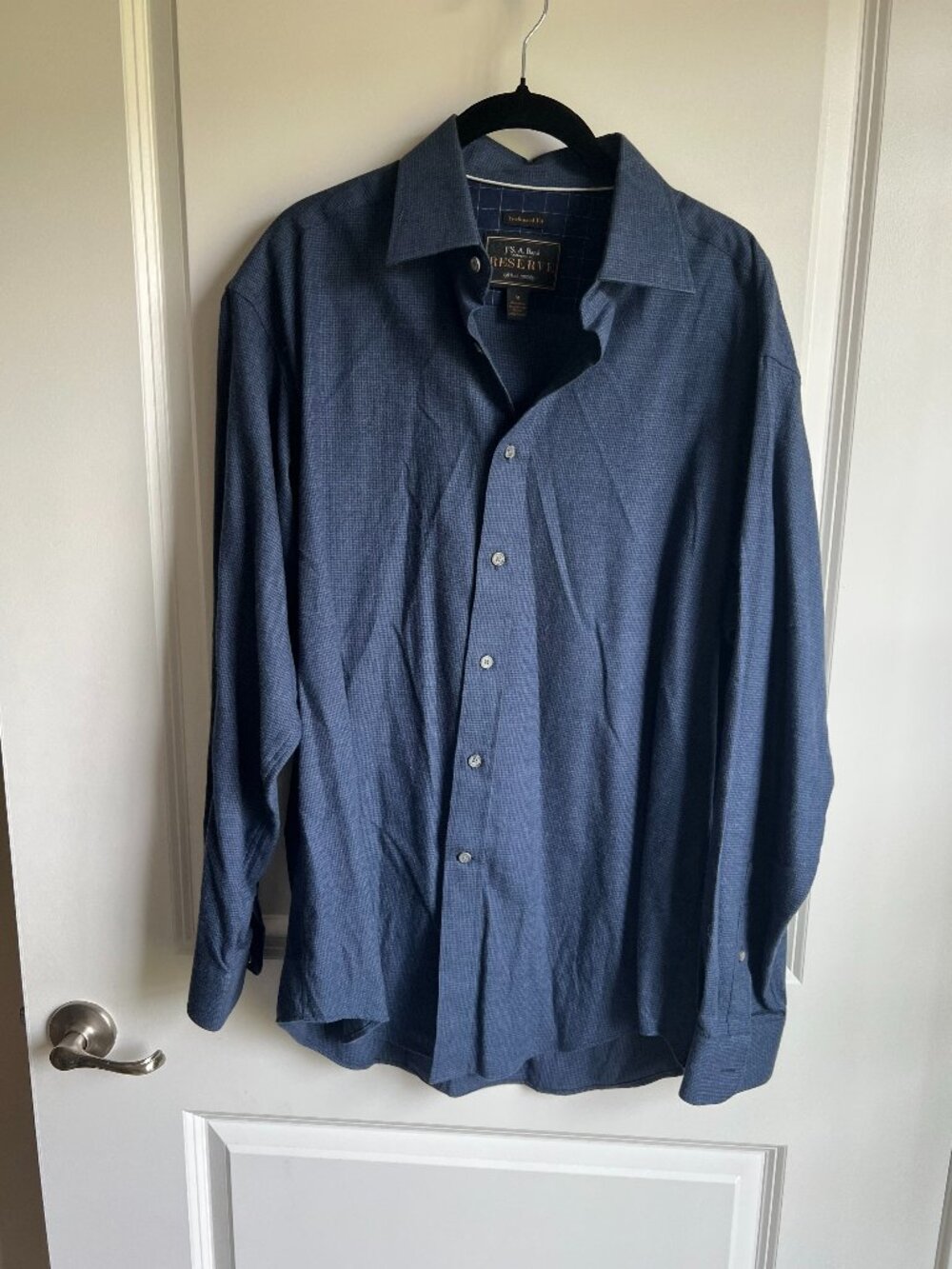 Jos. A. Bank Button Up Shirt Men Medium Reserve Navy Houndstooth Traditional Fit